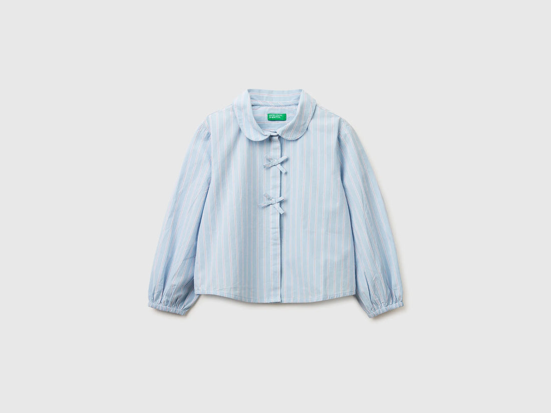 Benetton Light Blue Girls Striped Blouse with Bows SKU: 50N7GQ030_903 Image 01