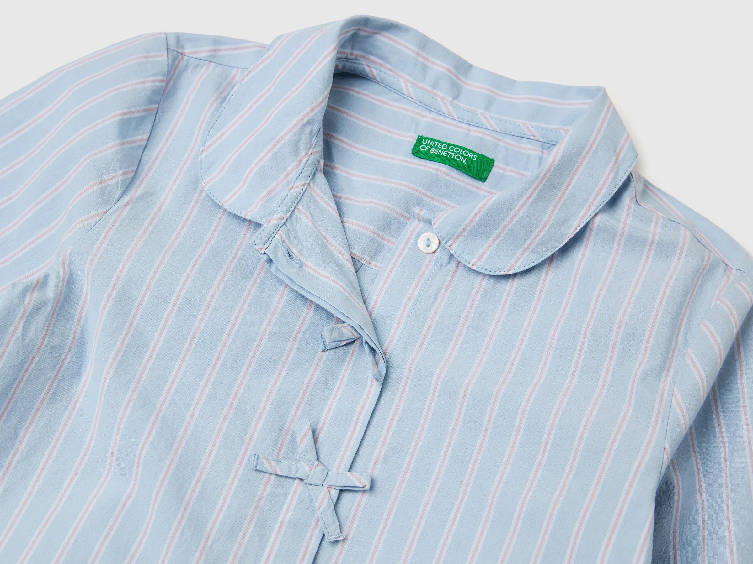 Benetton Light Blue Girls Striped Blouse with Bows SKU: 50N7GQ030_903 Image 03