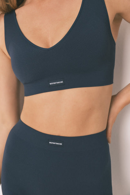 Women Secret_LOVELY Dark Blue Ribbed Seamless Top_5102003_11_05