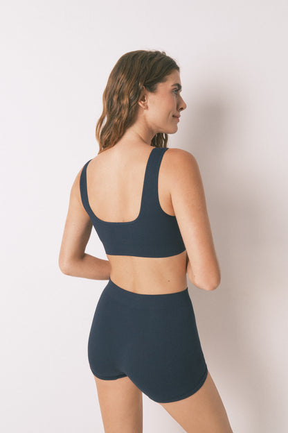 Women Secret_LOVELY Dark Blue Ribbed Seamless Top_5102003_11_06