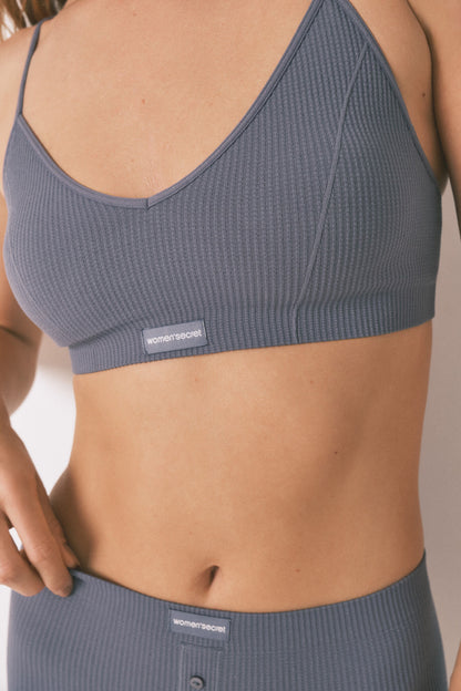 Women Secret_NATURAL Light Blue Checked Triangle Top_5102004_18_02