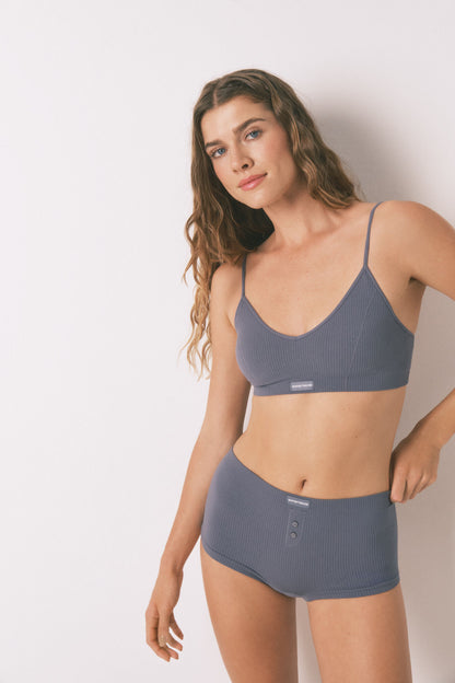 Women Secret_NATURAL Light Blue Checked Triangle Top_5102004_18_03