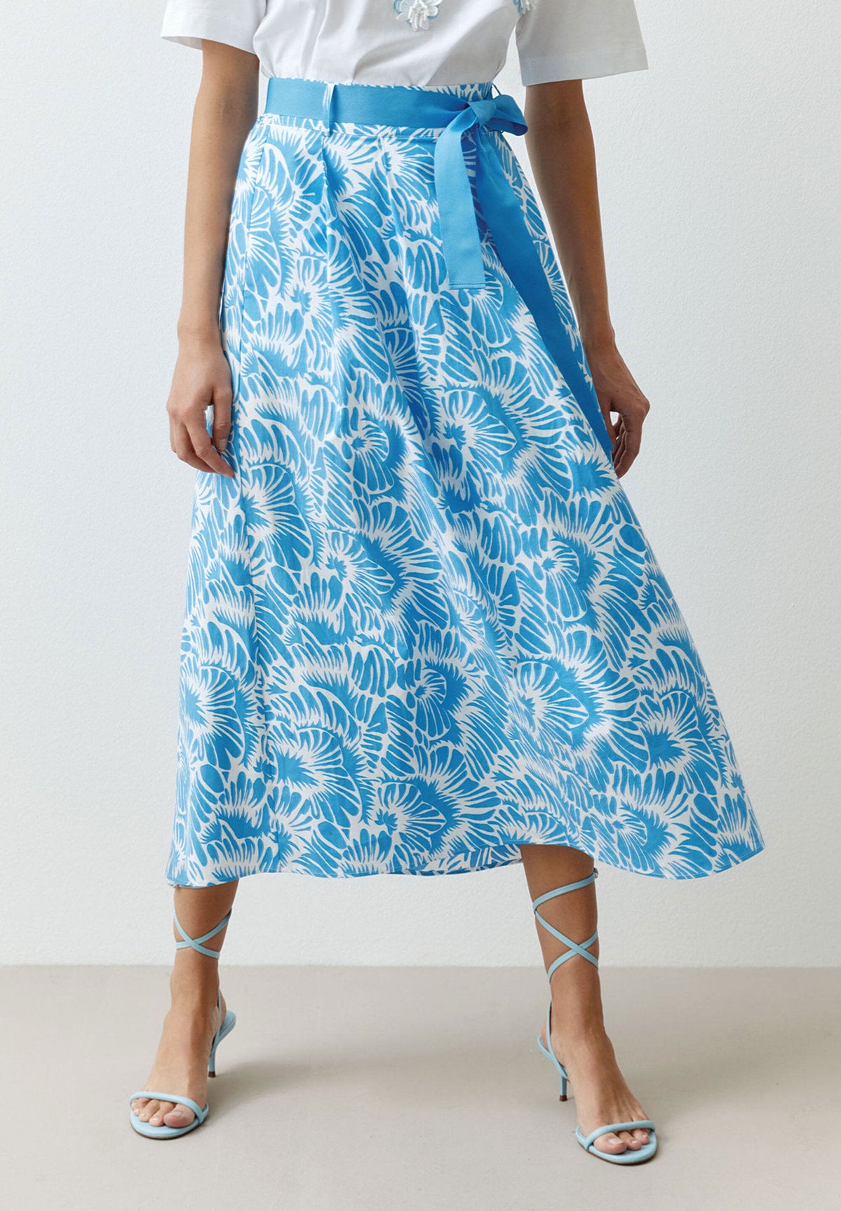 More &amp;  More_Blue/White Wide Cotton Skirt_51035005_1330_02
