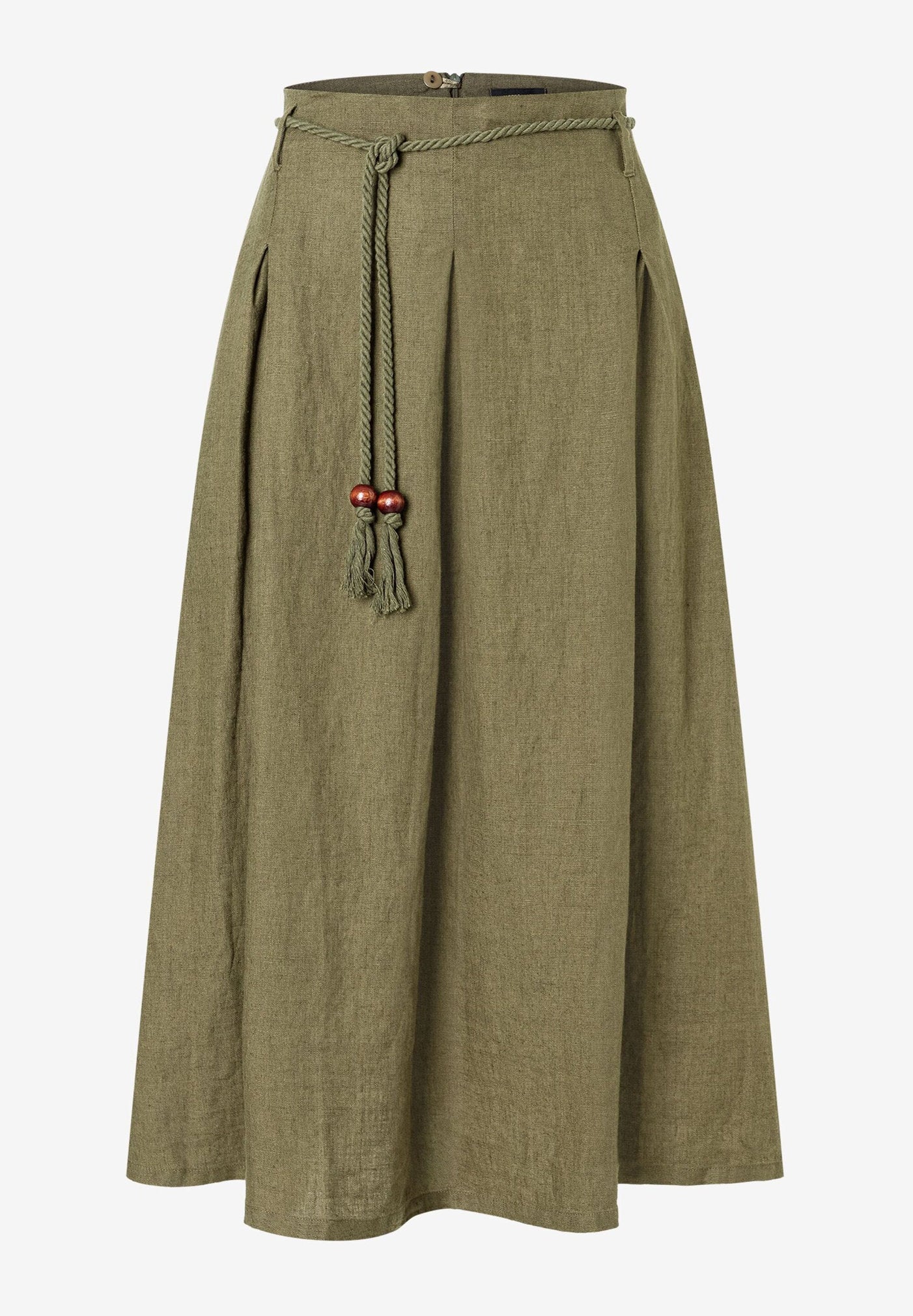 More &amp; More_Tundra Olive Linen Skirt with Cord_51055000_0679_04