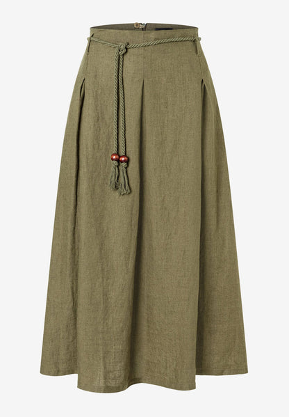 More &amp; More_Tundra Olive Linen Skirt with Cord_51055000_0679_04