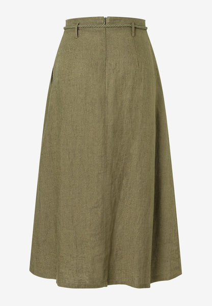 More &amp; More_Tundra Olive Linen Skirt with Cord_51055000_0679_05