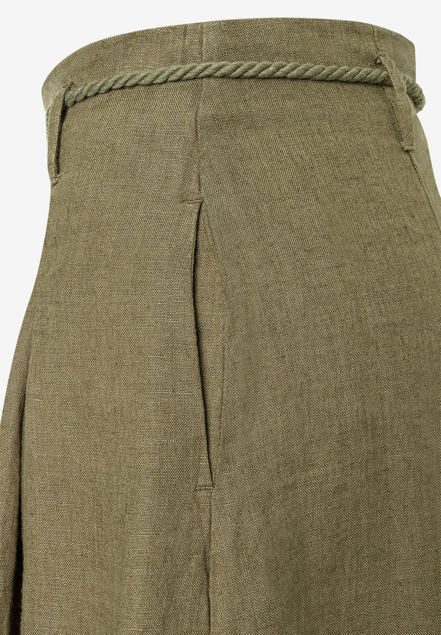 More &amp; More_Tundra Olive Linen Skirt with Cord_51055000_0679_06