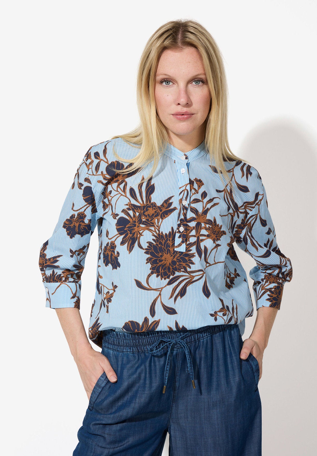 More &amp; More_Striped Blouse with Floral Print_51062054_4370_01