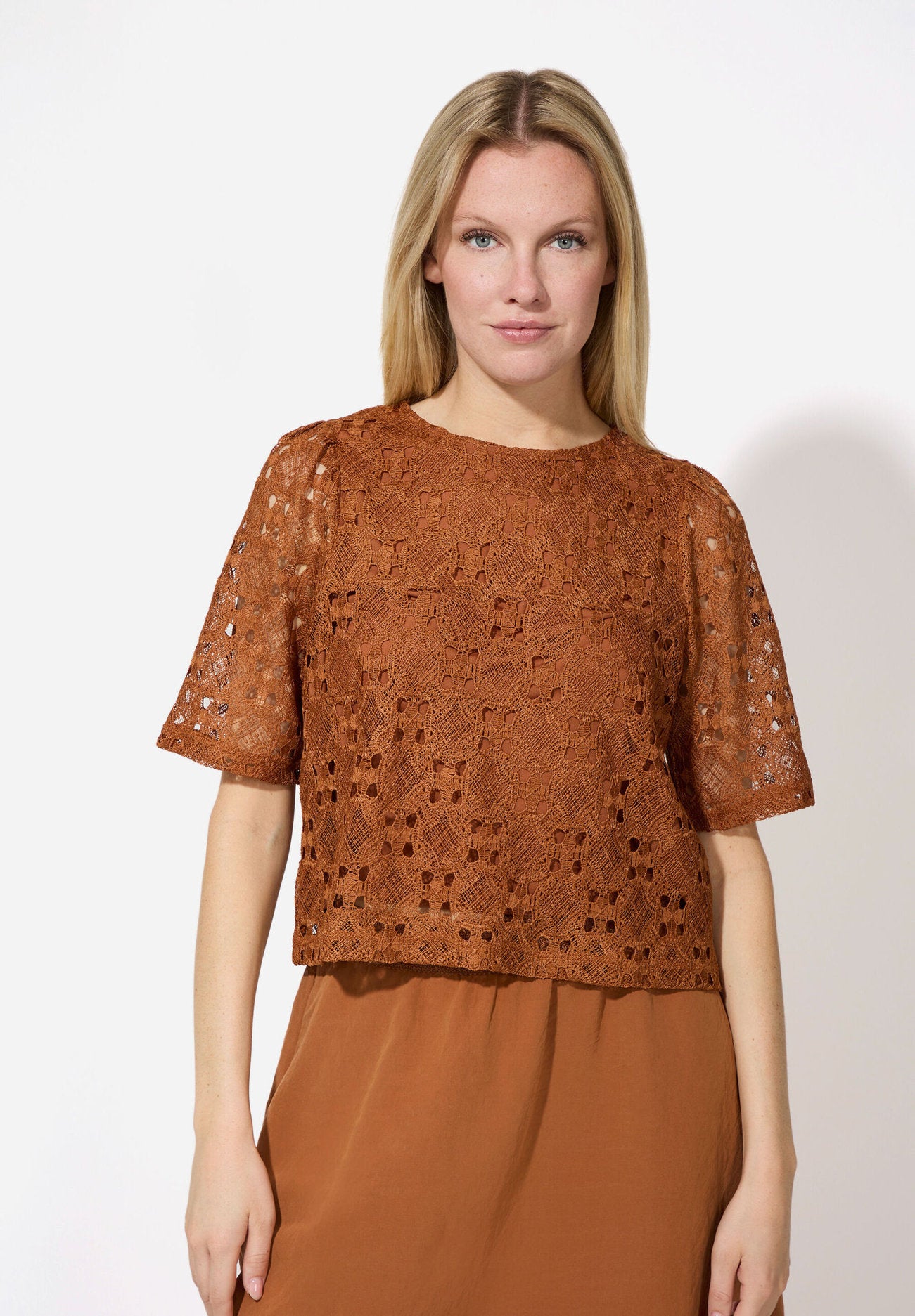 More &amp; More_Clay Brown Lace Blouse_51062069_0471_01