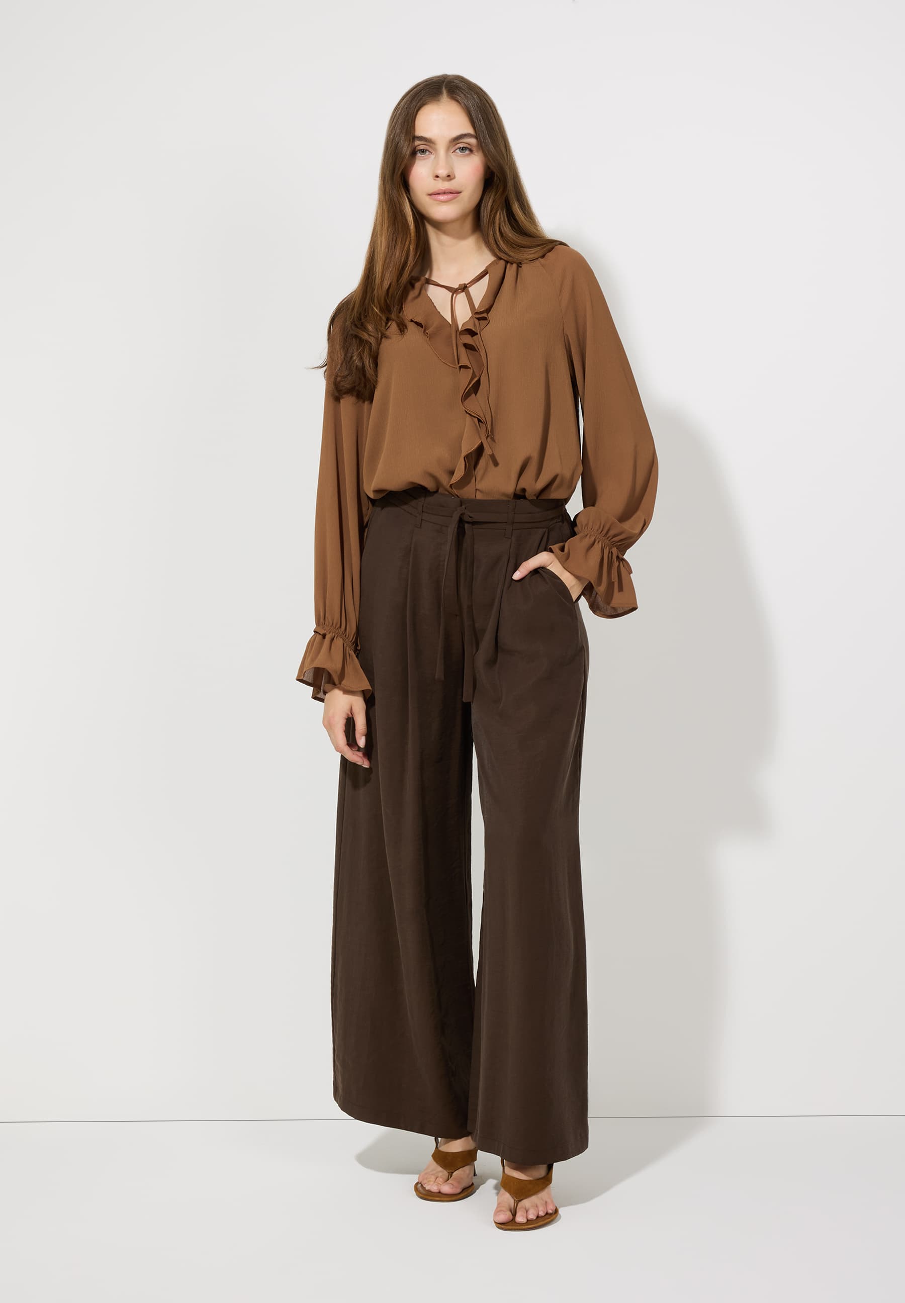 More &amp; More_Espresso Brown_Palazzo Pants with Tie Belt_51074002_0279_01