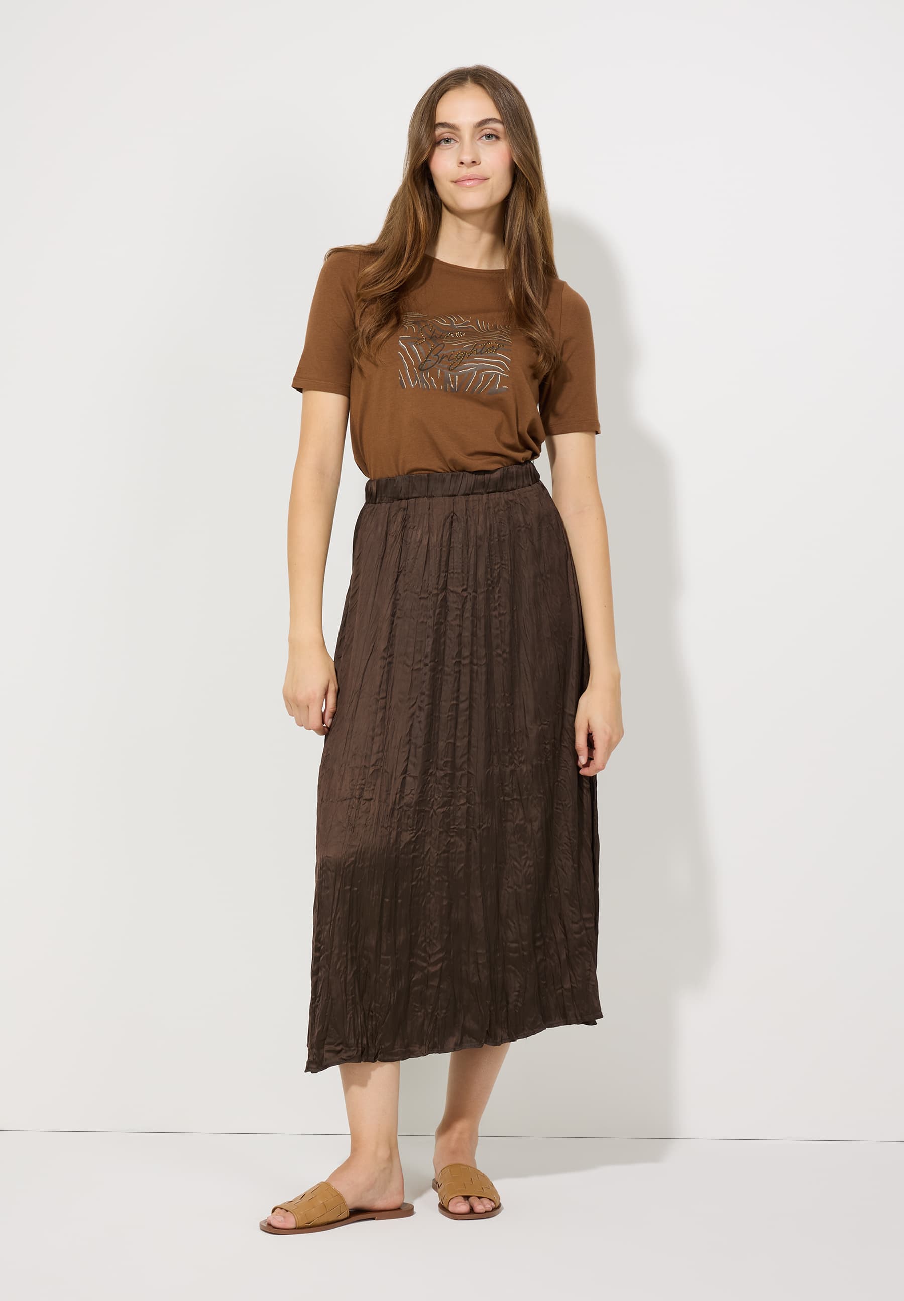 More &amp; More_Espresso Brown_Crushed Satin Skirt_51075002_0279_01
