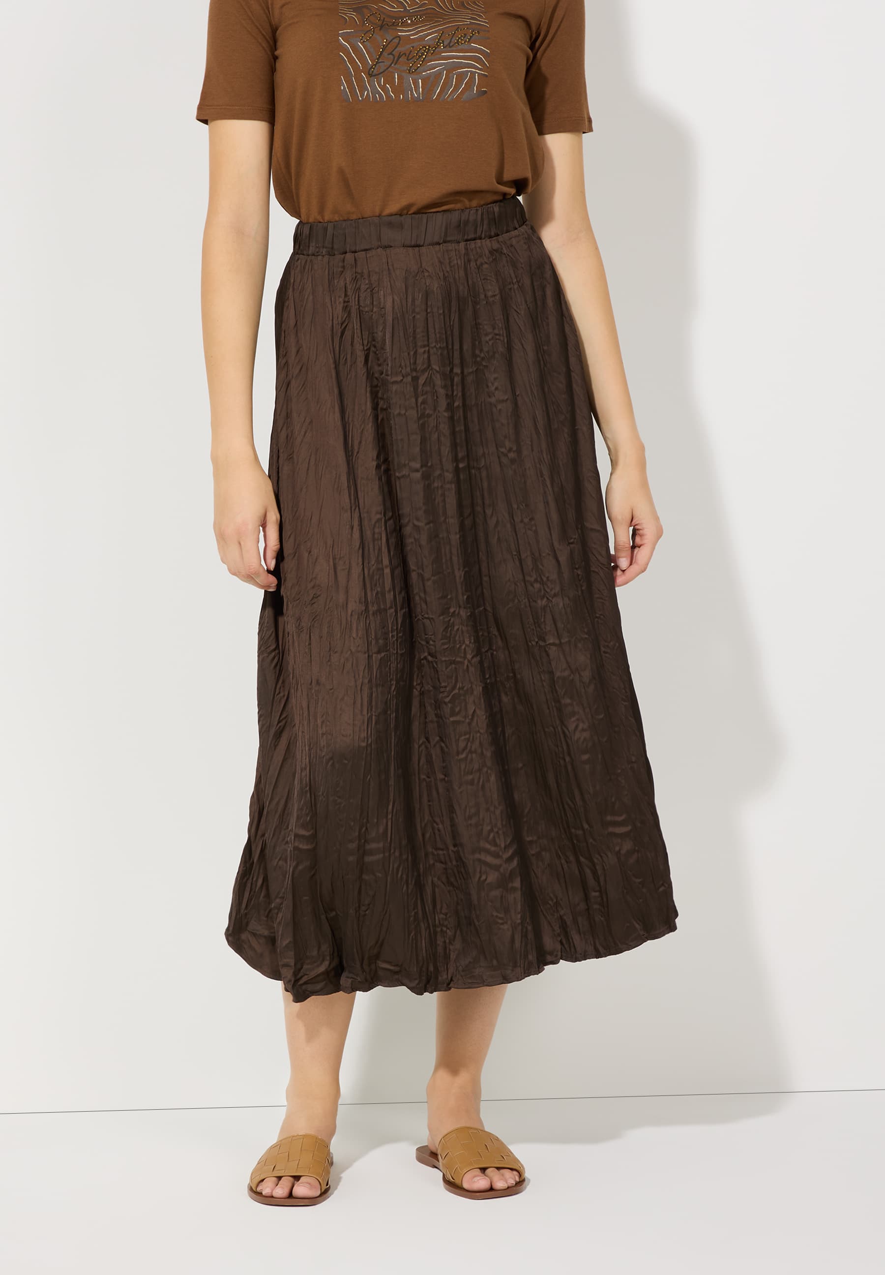 More &amp; More_Espresso Brown_Crushed Satin Skirt_51075002_0279_02