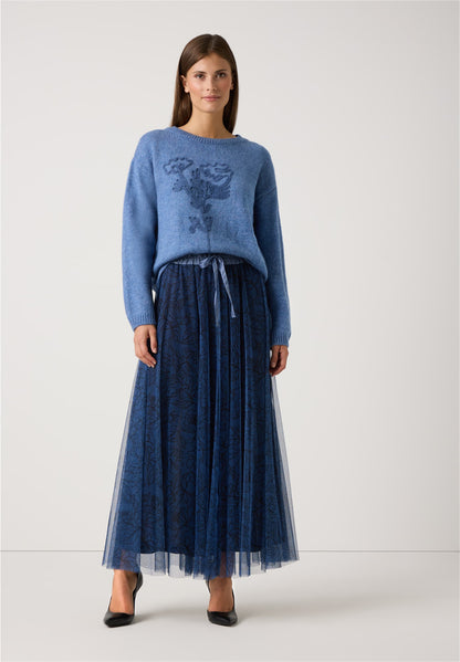 More &amp; More_Blue Cloud Melange_Pullover with Flower-Embroidery_51081050_0333_02