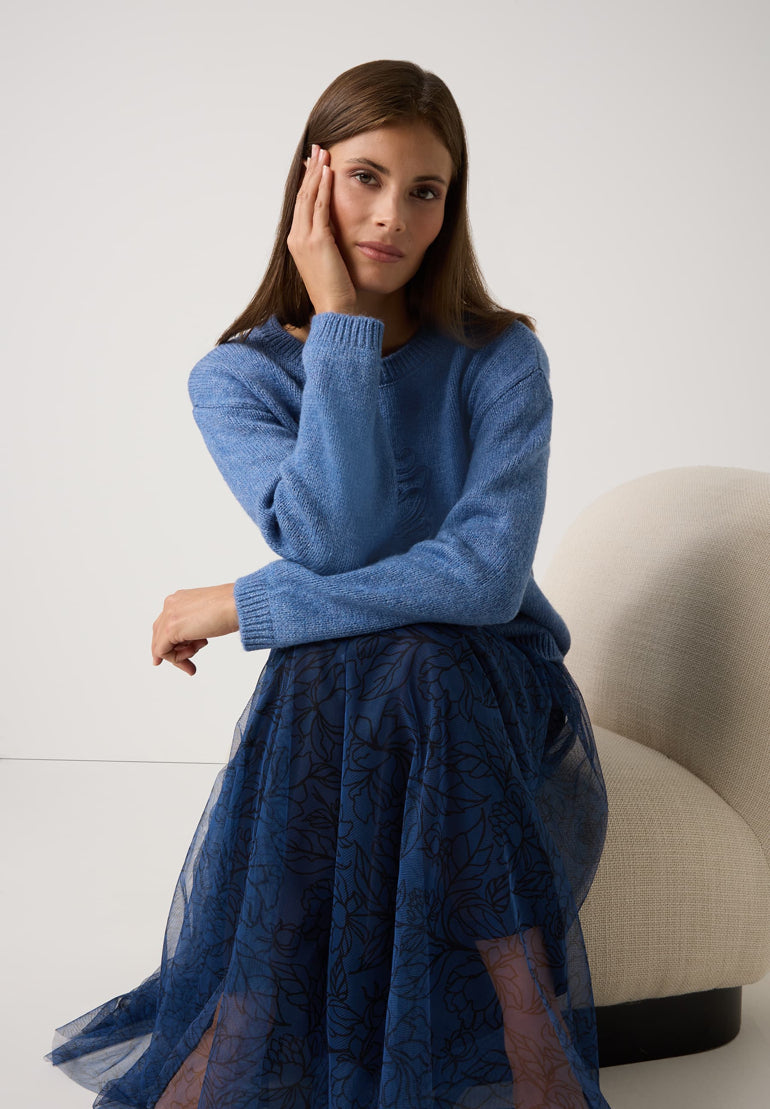 More &amp; More_Blue Cloud Melange_Pullover with Flower-Embroidery_51081050_0333_04