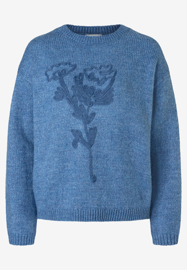 More &amp; More_Blue Cloud Melange_Pullover with Flower-Embroidery_51081050_0333_05