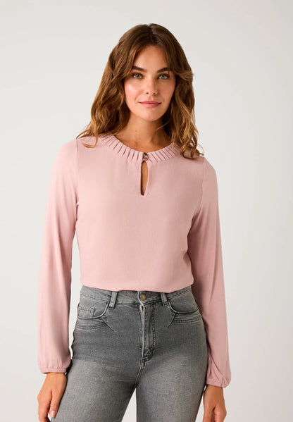 More &amp; More_Pink_Blouse Shirt with Jersey Sleeves, Pink_51092600_0824_01