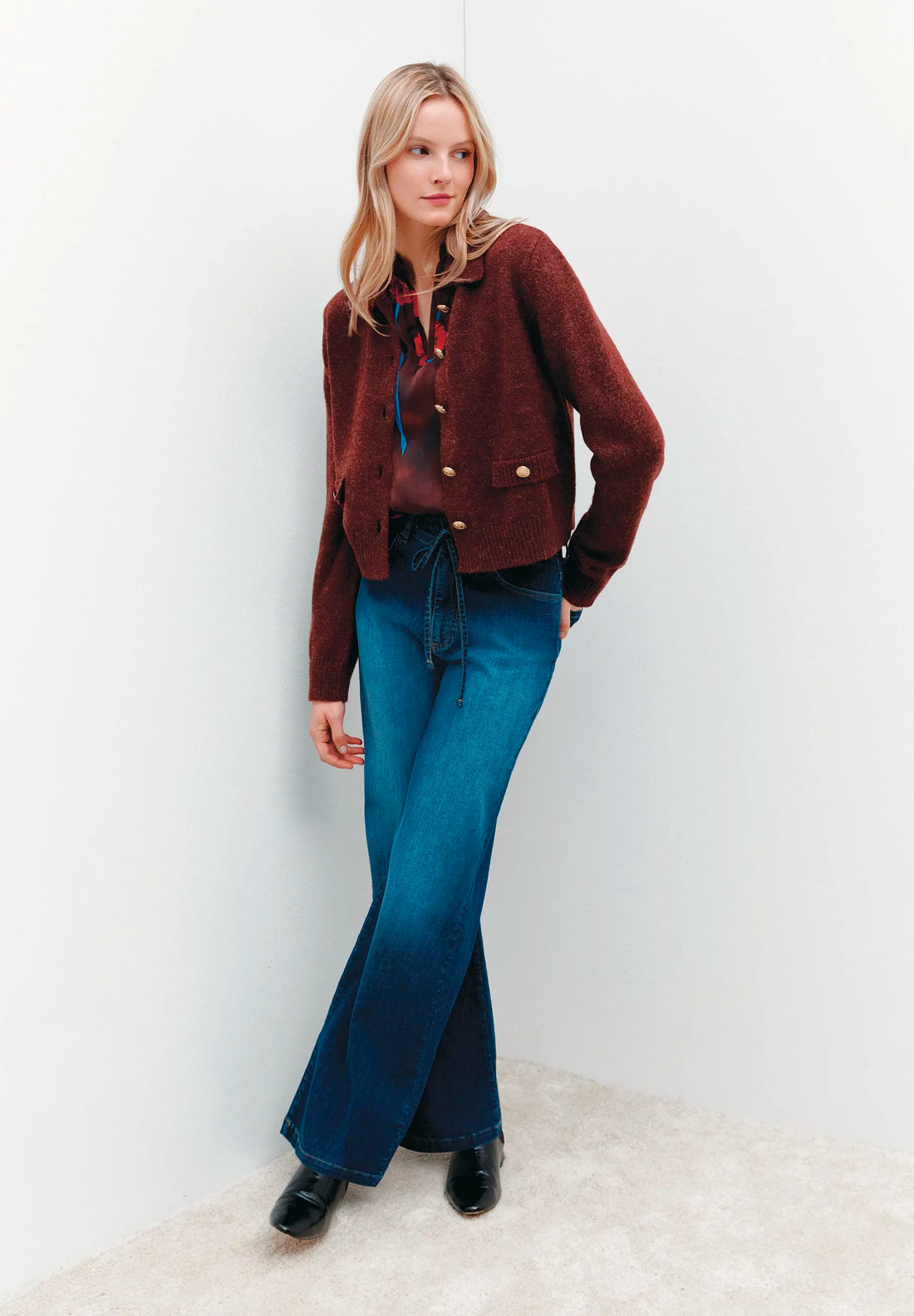 More &amp; More_Raisin Brown_Cardigan with Decorative Buttons, Rust Brown_51101250_0284_01