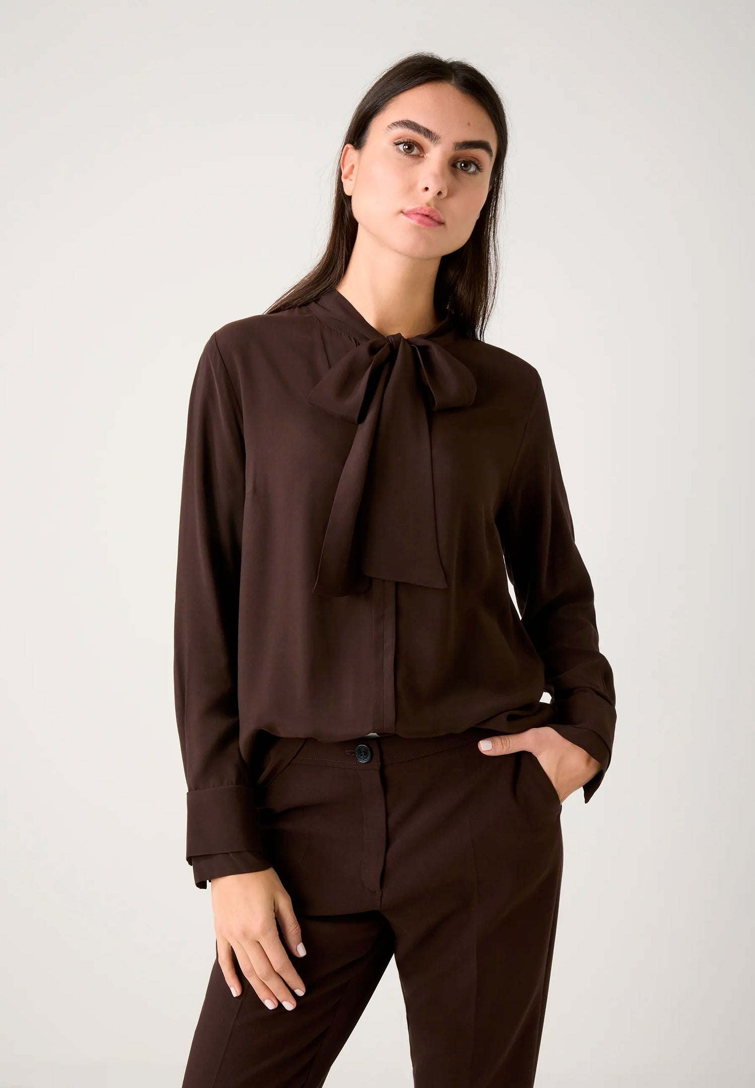More &amp; More_Espresso Brown_Pussy-Bow Blouse_51102054_0279_01