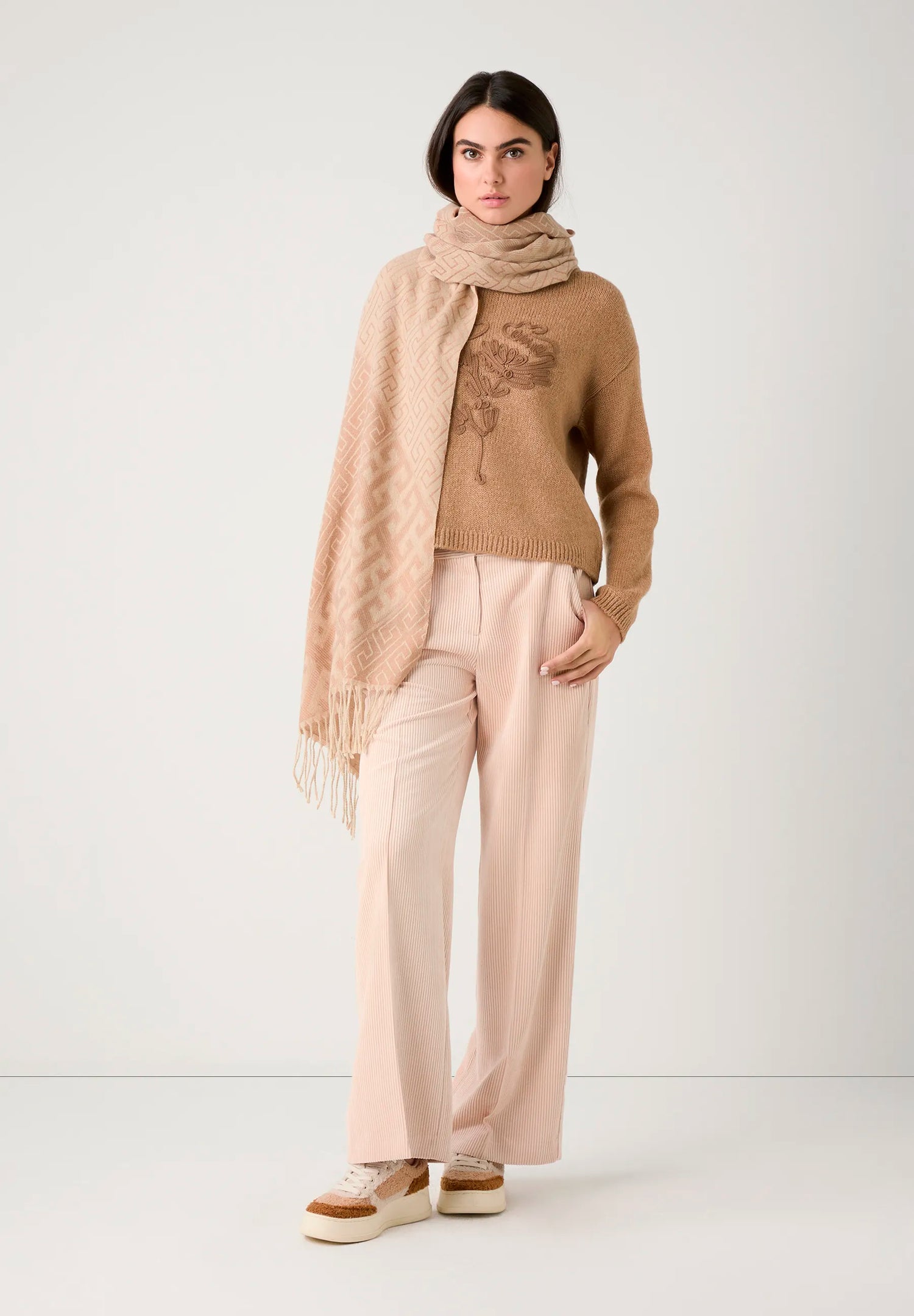 More &amp; More_Woven Jacquard Taupe Melange_Wide Scarf_51109005_2260_03