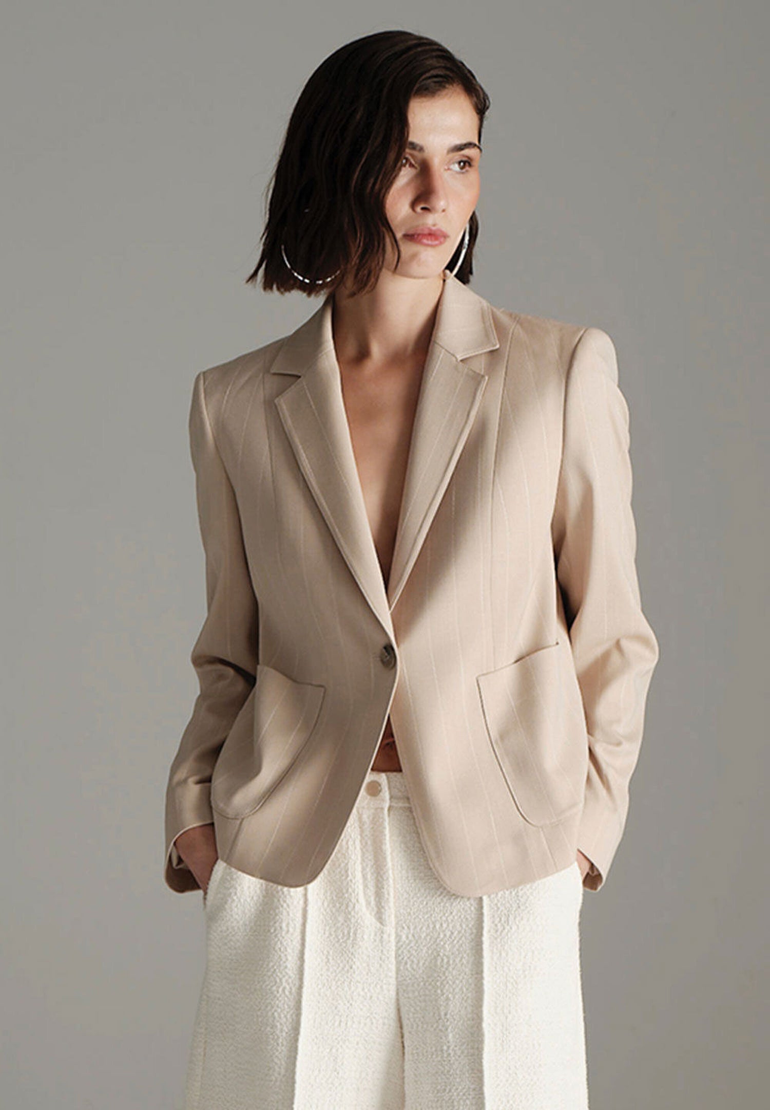 More &amp;  More_Beige Pinstripe Blazer_51336072_2238_01