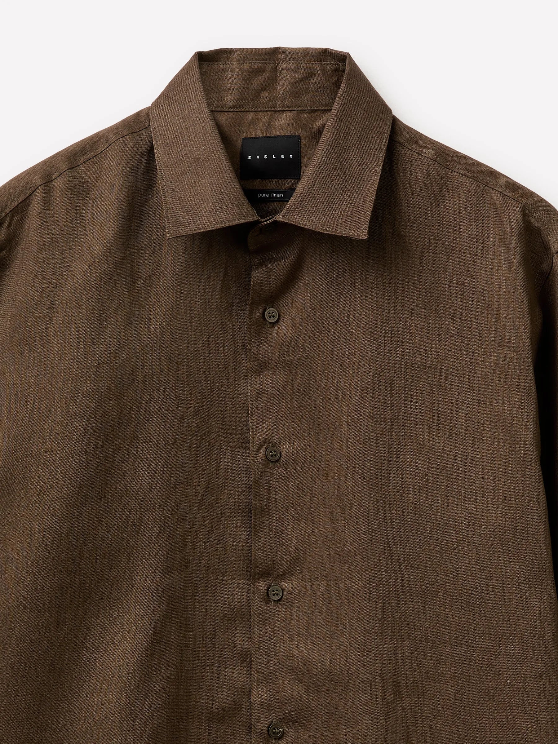 Sisley Dark brown Men Pure Linen Shirt SKU: 51G1SQ05I_118 Image 03