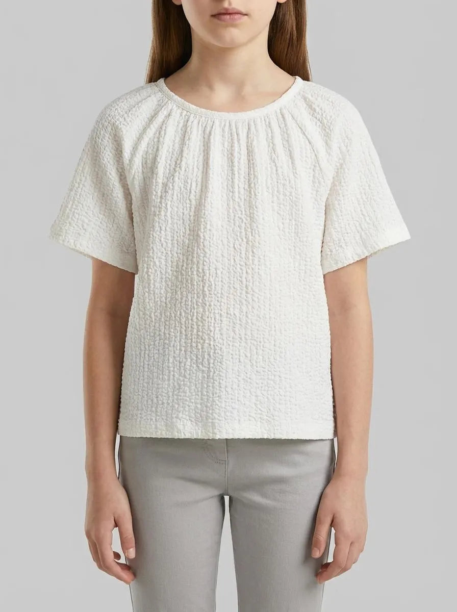 Benetton Creamy White Girls Textured Blouse SKU: 51PTCQ04R_074 Image 00