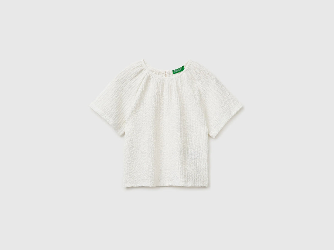 Benetton Creamy White Girls Textured Blouse SKU: 51PTCQ04R_074 Image 01