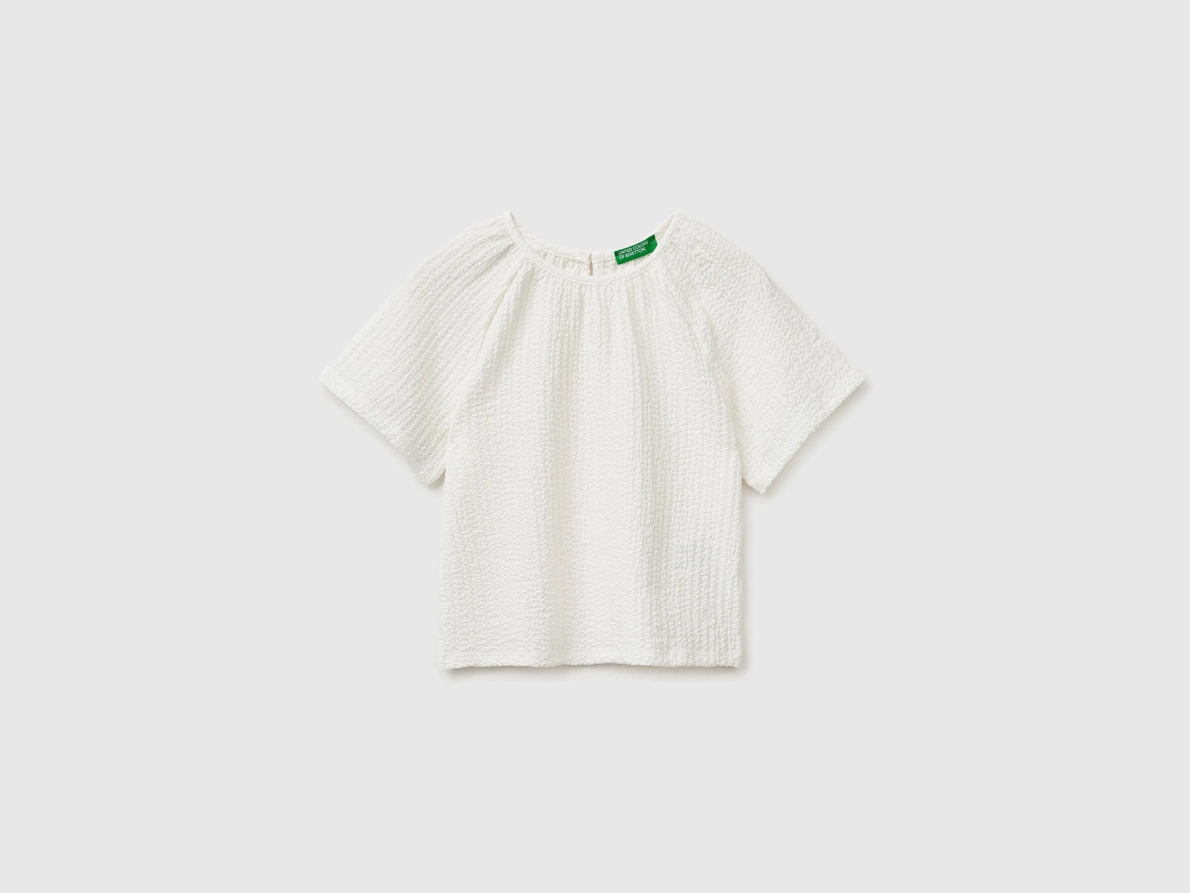 Benetton Creamy White Girls Textured Blouse SKU: 51PTCQ04R_074 Image 01