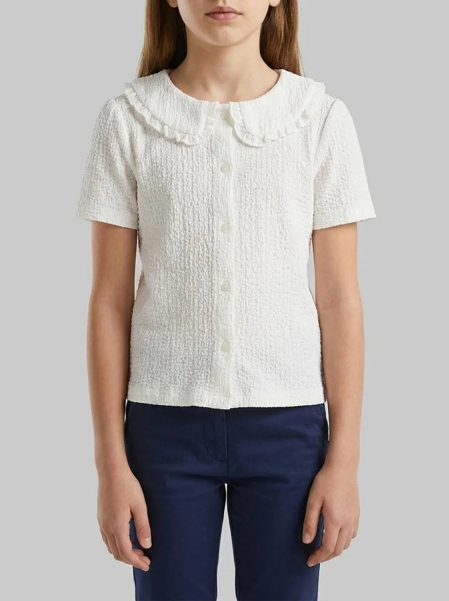 Benetton Creamy White Girls Blouse with Ruffles SKU: 51PTGQ032_074 Image 00