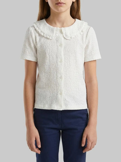 Benetton Creamy White Girls Blouse with Ruffles SKU: 51PTGQ032_074 Image 00