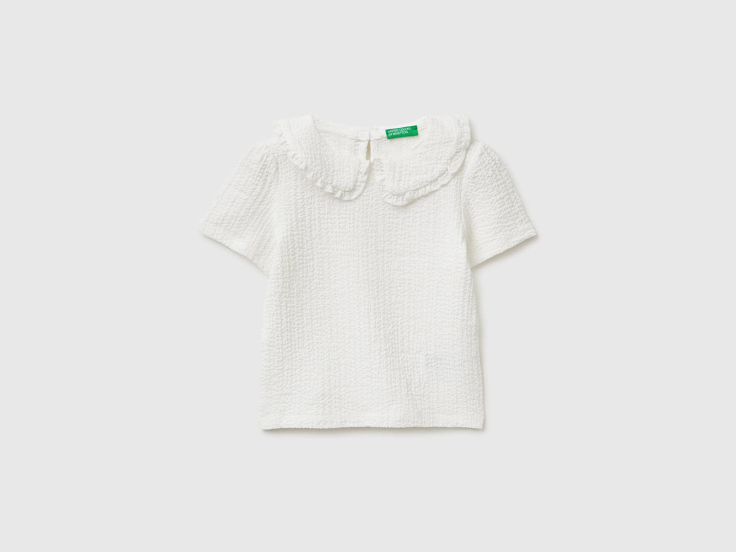 Benetton Creamy White Girls Blouse with Ruffles SKU: 51PTGQ032_074 Image 01