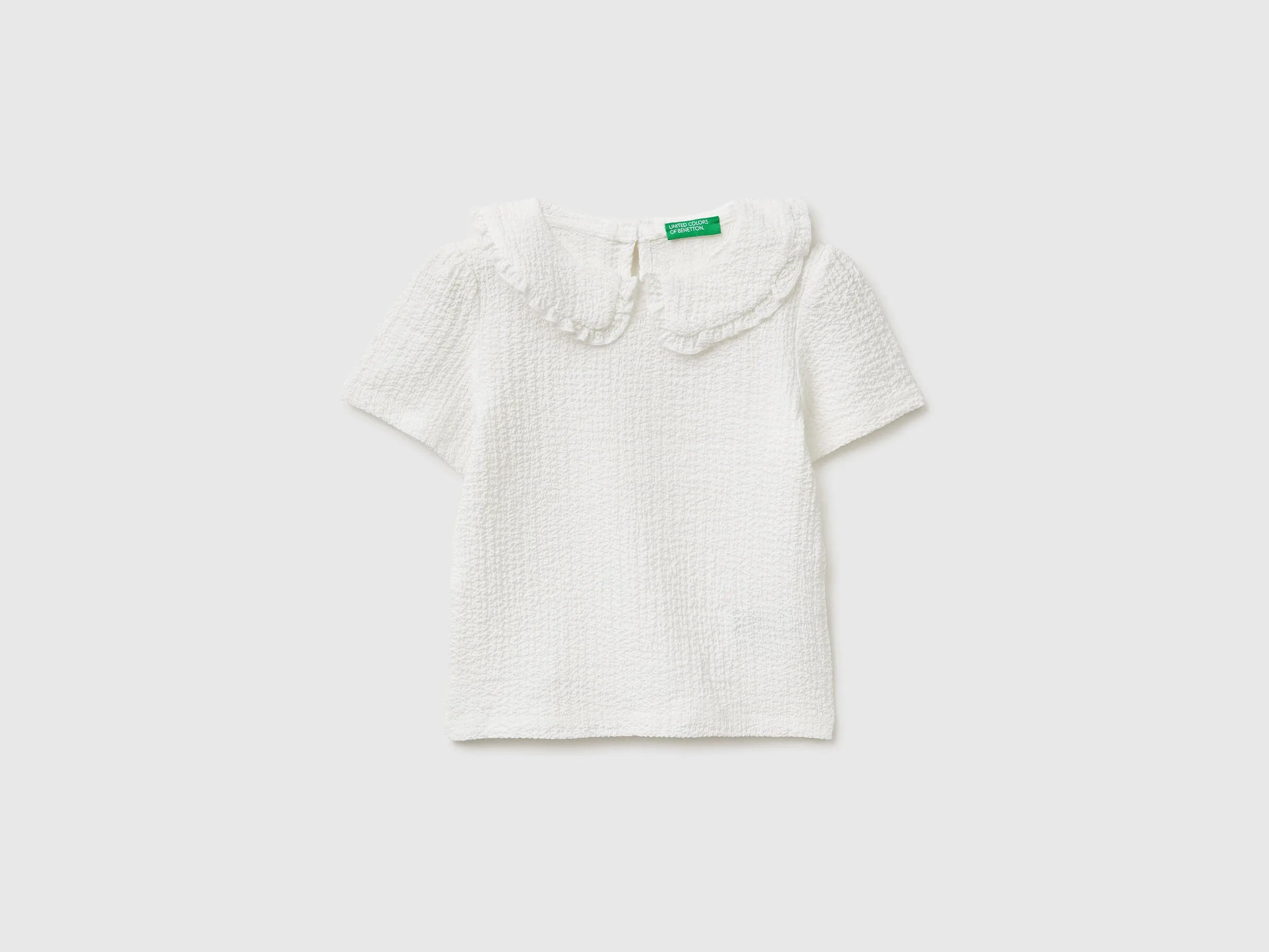Benetton Creamy White Girls Blouse with Ruffles SKU: 51PTGQ032_074 Image 01