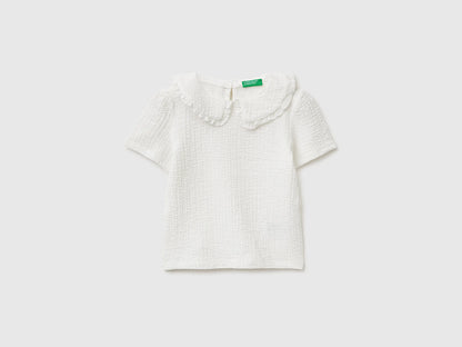 Benetton Creamy White Girls Blouse with Ruffles SKU: 51PTGQ032_074 Image 01