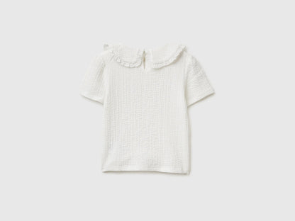 Benetton Creamy White Girls Blouse with Ruffles SKU: 51PTGQ032_074 Image 02
