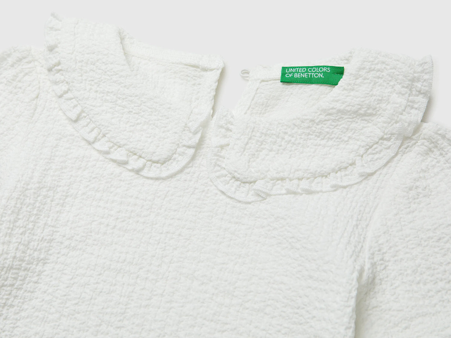 Benetton Creamy White Girls Blouse with Ruffles SKU: 51PTGQ032_074 Image 03
