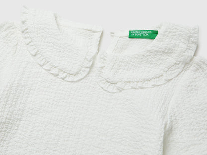 Benetton Creamy White Girls Blouse with Ruffles SKU: 51PTGQ032_074 Image 03