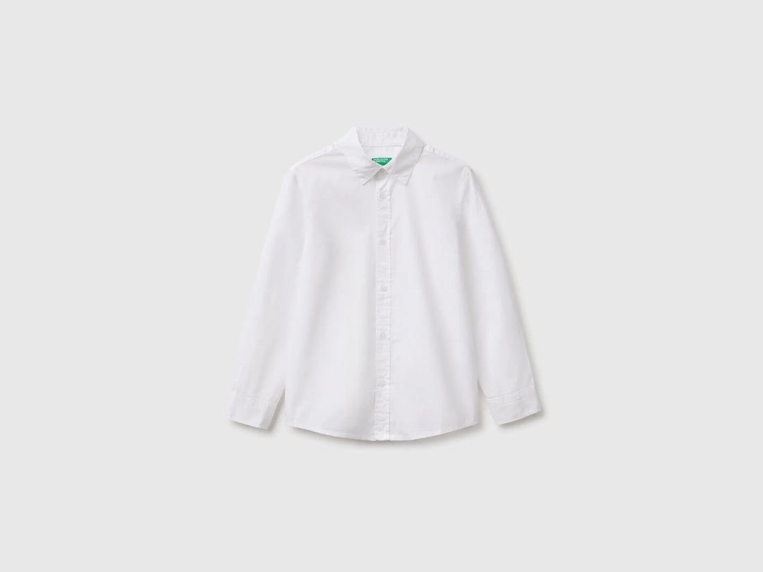 Benetton White Boys 100% Cotton Striped Shirt SKU: 51UACQ056_101 Image 01