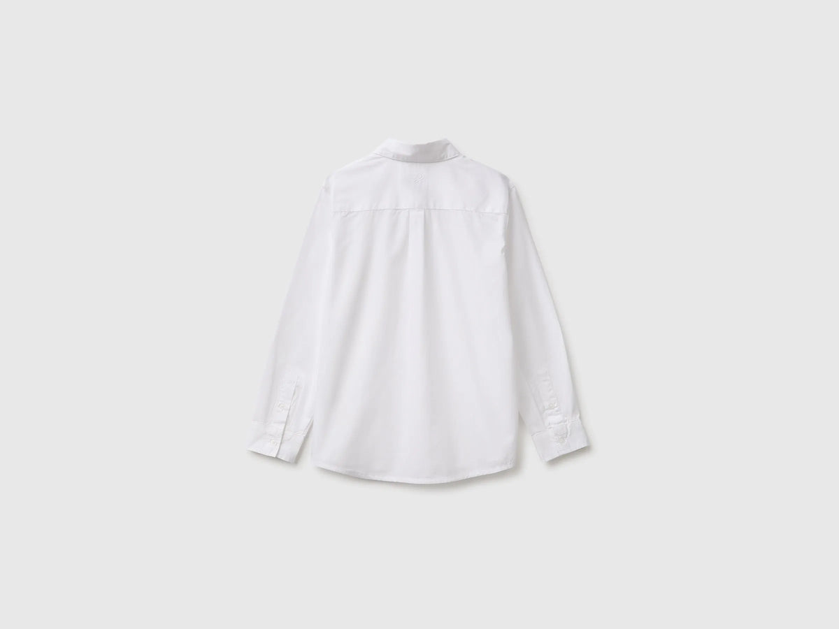 Benetton White Boys 100% Cotton Striped Shirt SKU: 51UACQ056_101 Image 02