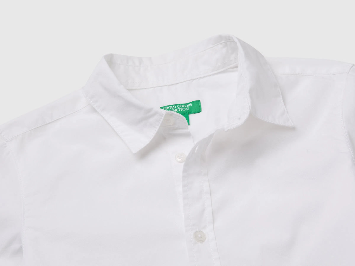 Benetton White Boys 100% Cotton Striped Shirt SKU: 51UACQ056_101 Image 03