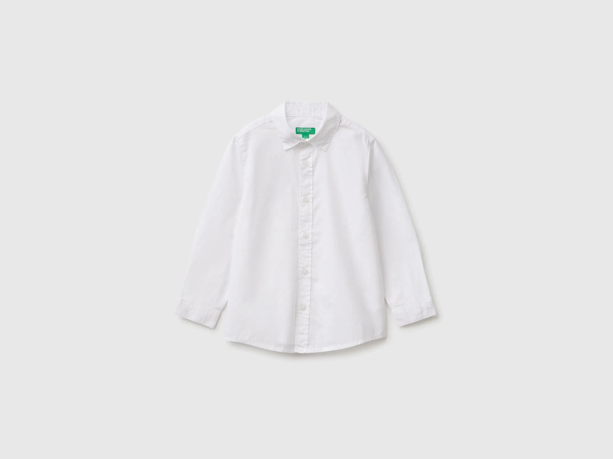 Benetton White Boys 100% Cotton Striped Shirt SKU: 51UAGQ03F_101 Image 01