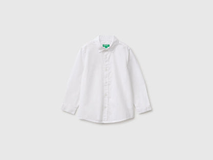 Benetton White Boys 100% Cotton Striped Shirt SKU: 51UAGQ03F_101 Image 01