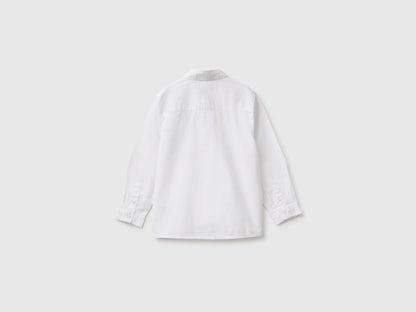 Benetton White Boys 100% Cotton Striped Shirt SKU: 51UAGQ03F_101 Image 02