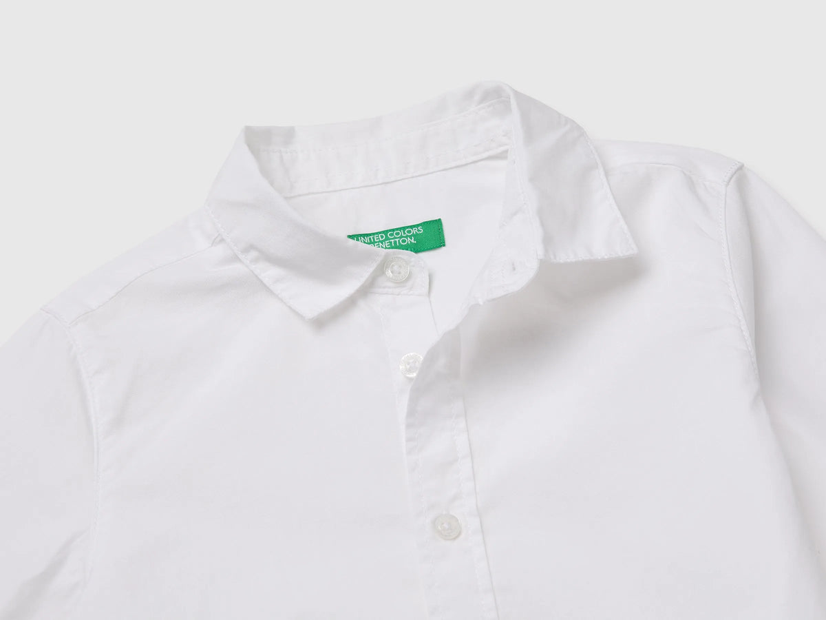 Benetton White Boys 100% Cotton Striped Shirt SKU: 51UAGQ03F_101 Image 03