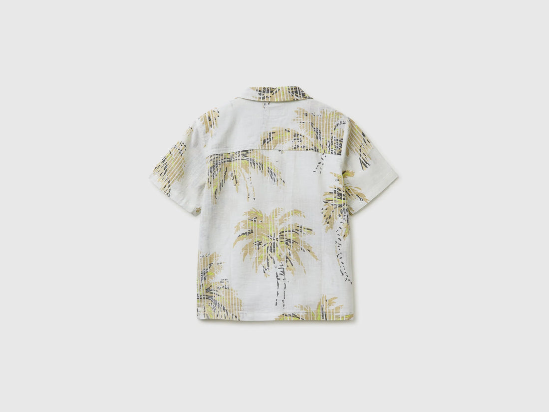 Benetton Light green Boys Shirt with Palm Trees SKU: 51WHCQ053_73V Image 02
