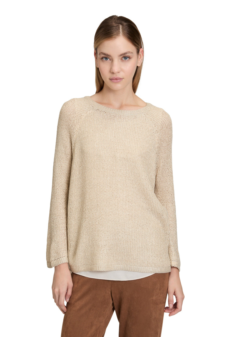 Betty Barclay_Pastel Sand_Knitted Pullover Short 3/4 Sleeve_5271-1429_9104_01