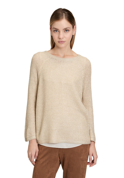 Betty Barclay_Pastel Sand_Knitted Pullover Short 3/4 Sleeve_5271-1429_9104_01
