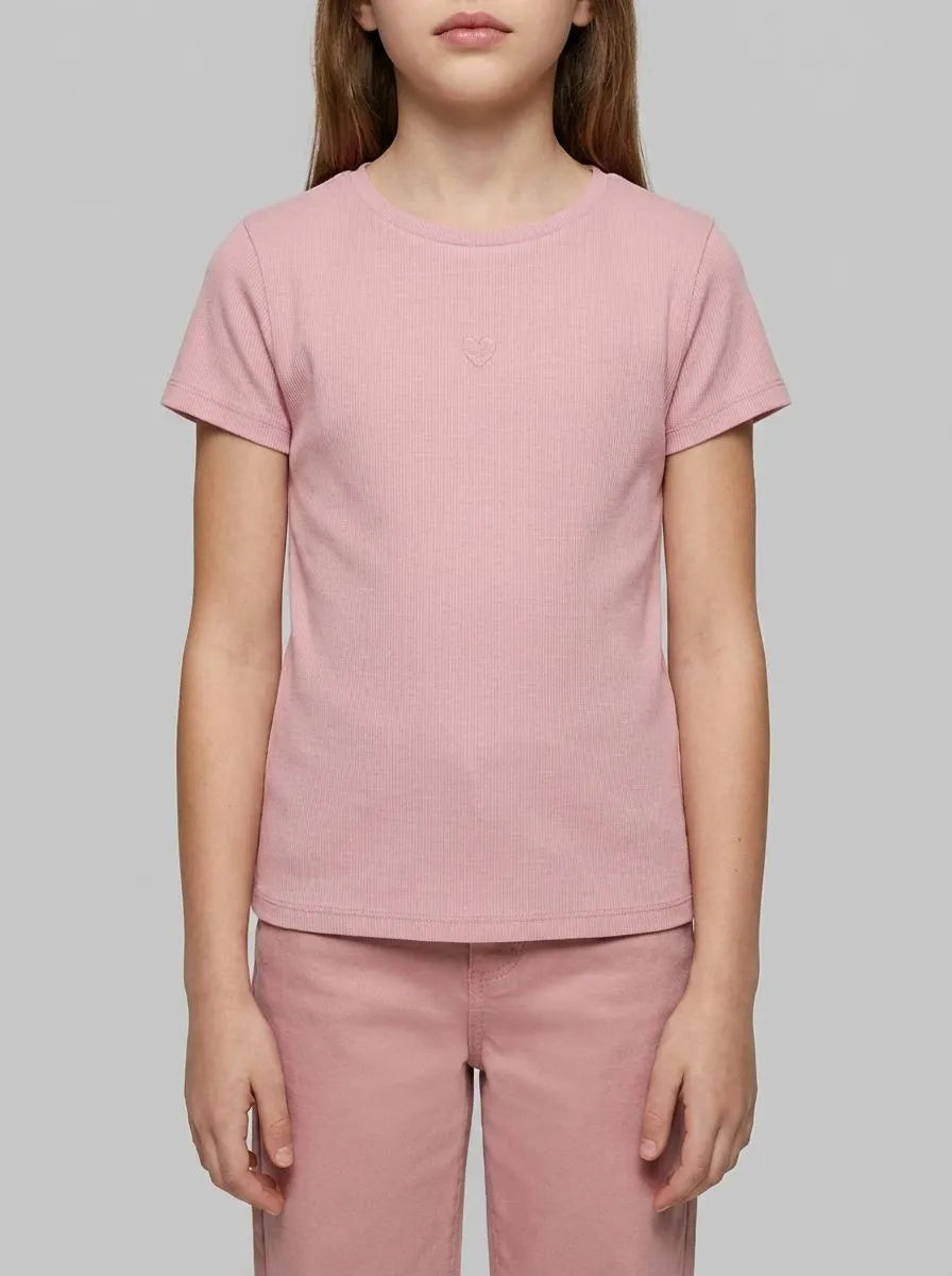 Springfield Pink Girls Ribbed Short Sleeve T-Shirt SKU: 5283086_71 Image 00