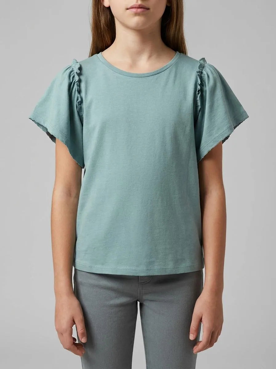 Springfield Green Girls Ruffled Short Sleeve T-Shirt SKU: 5283089_29 Image 00