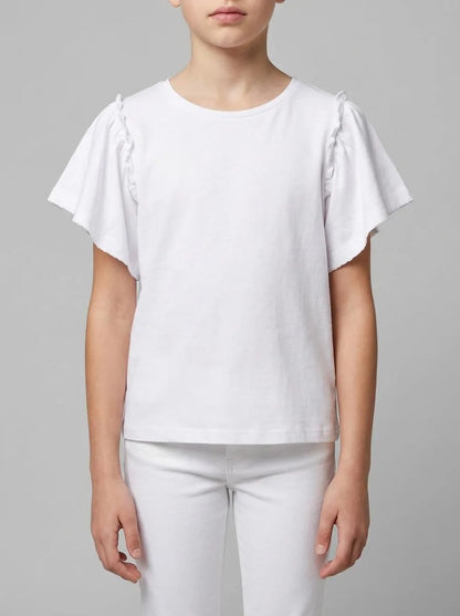 Springfield White Girls Ruffled Short Sleeve T-Shirt SKU: 5283089_96 Image 00
