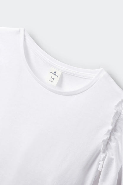 Springfield White Girls Ruffled Short Sleeve T-Shirt SKU: 5283089_96 Image 03